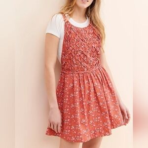 Free People Red Ditsy Floral Smocked Sleeveless Flowy Petunia Mini Dress Girly